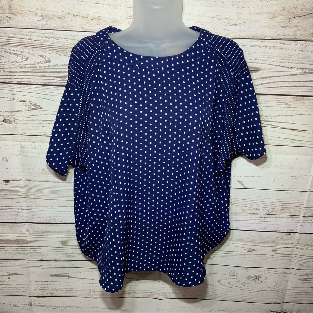 Everly Blue White Short Sleeve Pullover Blouse M